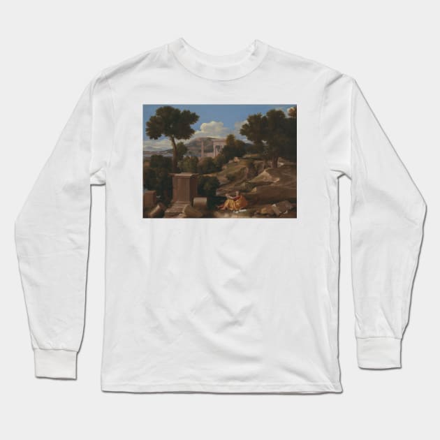 Landscape with Saint John on Patmos by Nicolas Poussin Long Sleeve T-Shirt by Classic Art Stall